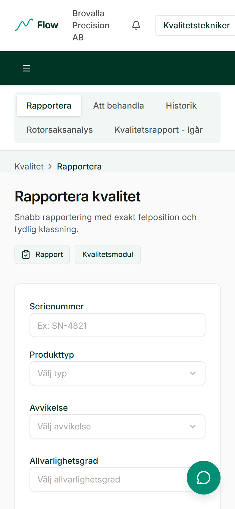 Mobil avvikelserapportering – foto, zon och allvarlighetsgrad på 15 sekunder