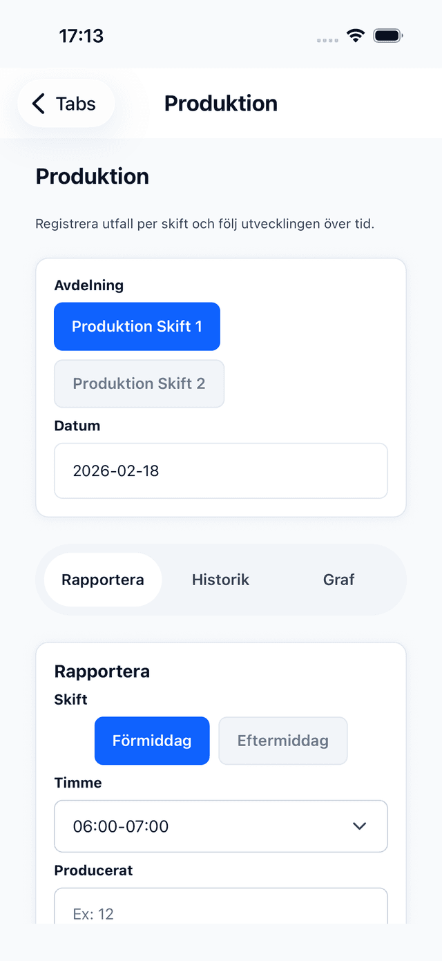 Flow mobilapp – produktionsrapportering